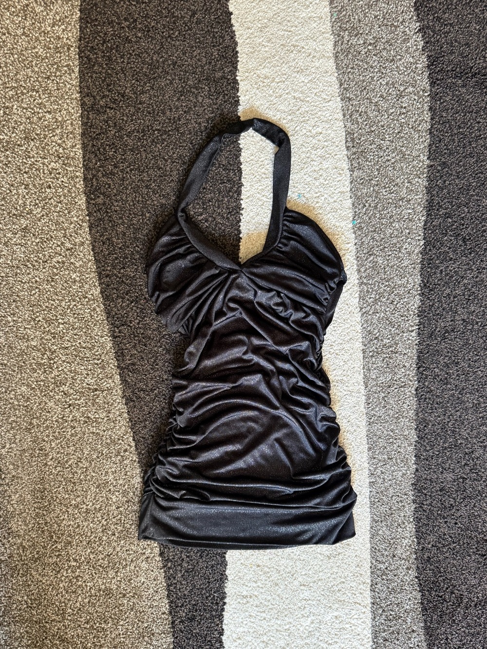Y2K wet seal black sparkly ruched halter top